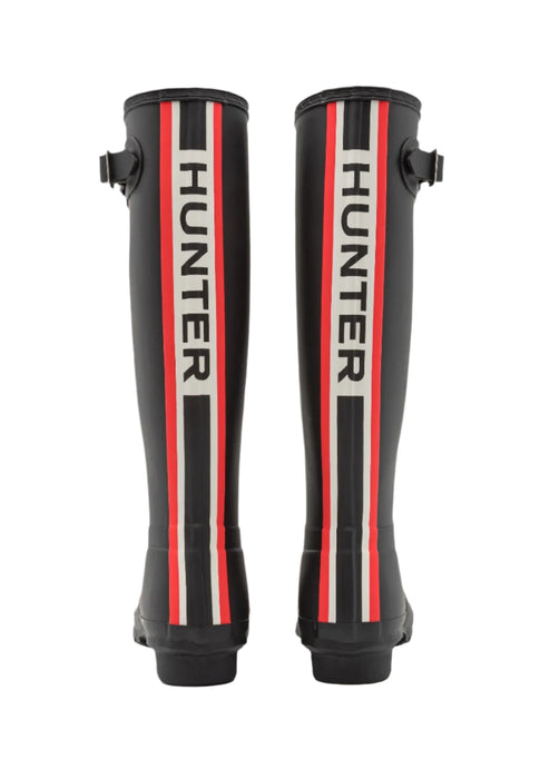 Hunter Original Tall Tri Colour Back Stripe  Black