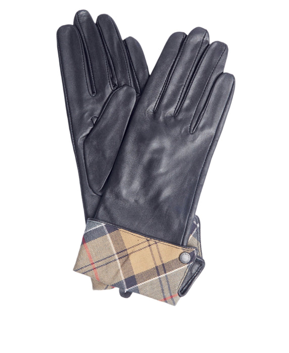 Barbour Lady Jane Leather Gloves - Black/Dress Tartan