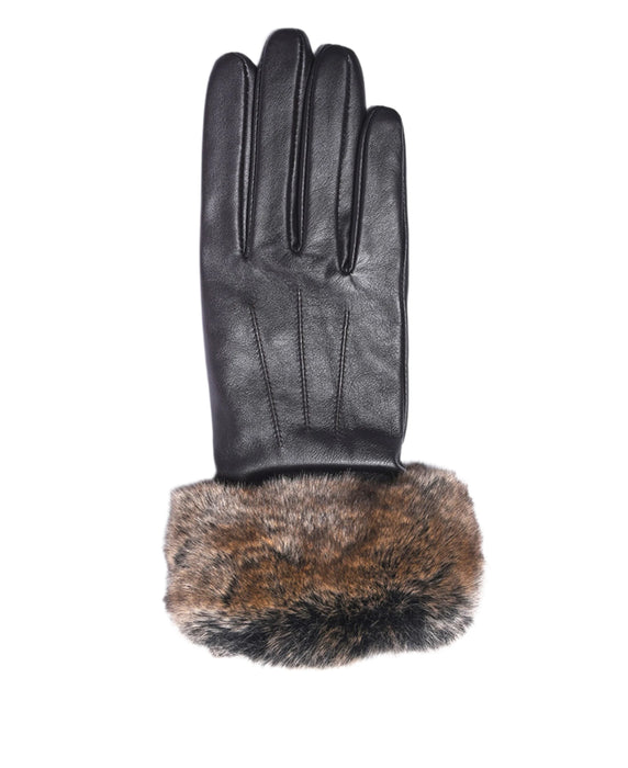 Barbour Fur Trimmed Leather Gloves - Dark Browm