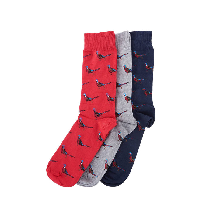 Barbour Pheasant Socks Giftset - Navy/Grey/Red