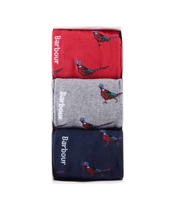 Barbour Pheasant Socks Giftset - Navy/Grey/Red